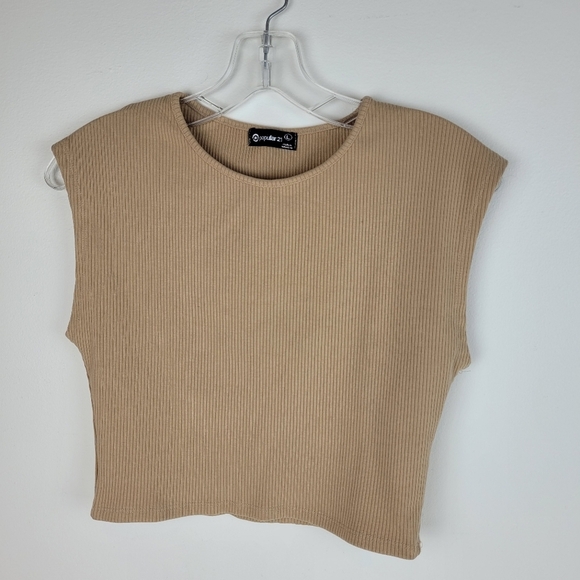 Popular 21 tan ribbed sleeveless crop top Y2K neutral knit minimalist grandma L - Picture 3 of 9